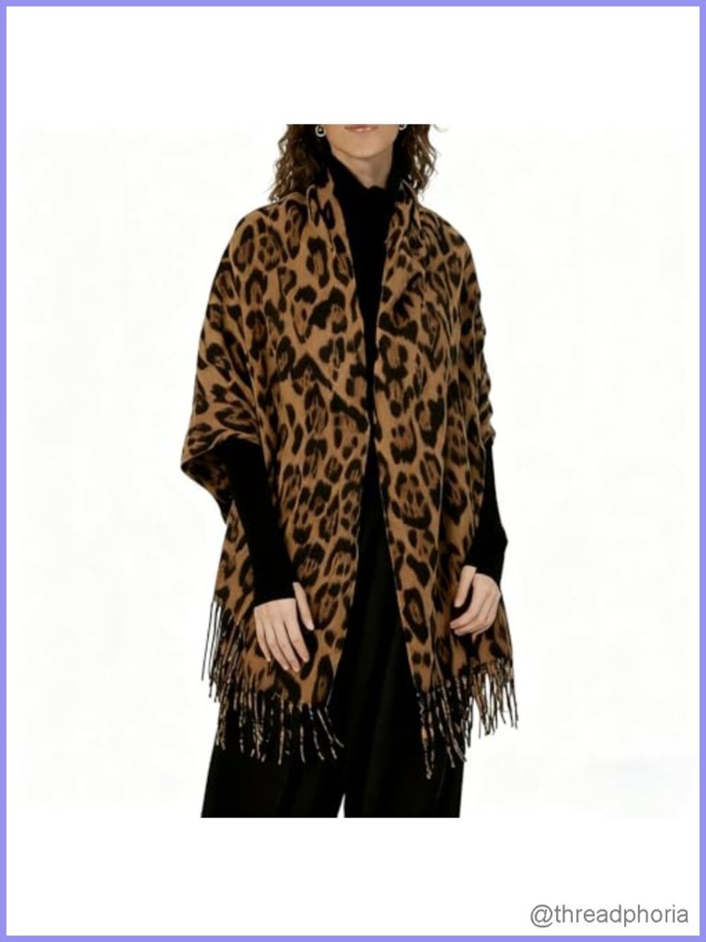 Leopard Winter Scarf Long Double-sided Oversize with Tassels Cozy Warm Shawl